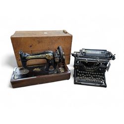 Underwood typewriter and a Singer model 15 sewing machine
