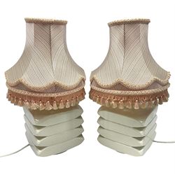 Pair of table lamps of square design with clean lampshades, H56cm