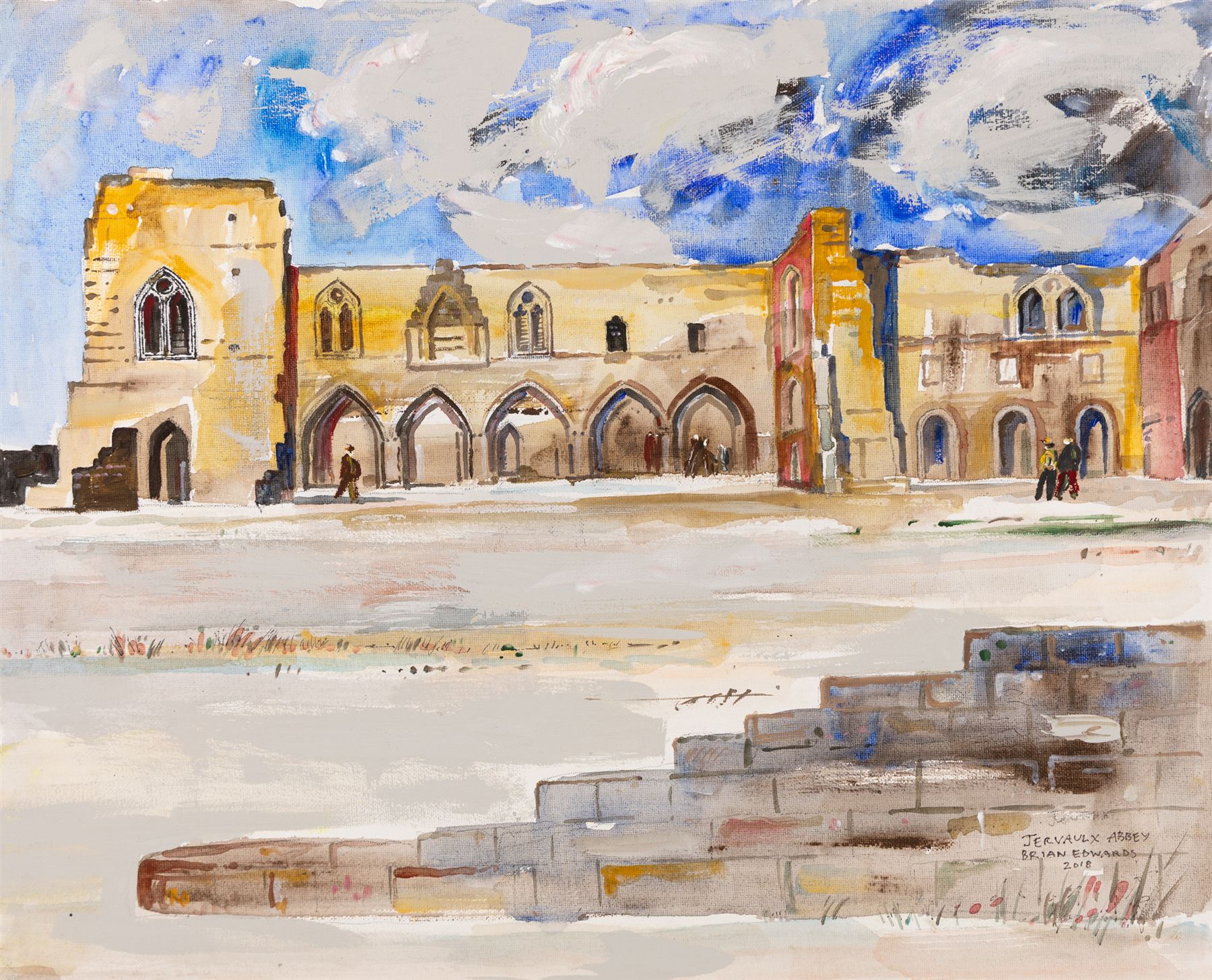 Brian Edwards (British 1944-): 'Jervaulx Abbey', mixed media on canvas signed titled and dated 2018, 40.5cm x 50.5cm (unframed)
Notes: Dr Brian Edwards is Emeritus Professor of Architecture at ECA Edinburgh University. He is the author of the book ‘Understanding Architecture through Drawing’, has exhibited at the Edinburgh Festival, the RSA and architecture section of the RA Summer Exhibition. As a retired architect, his paintings explore the interface between art and architecture