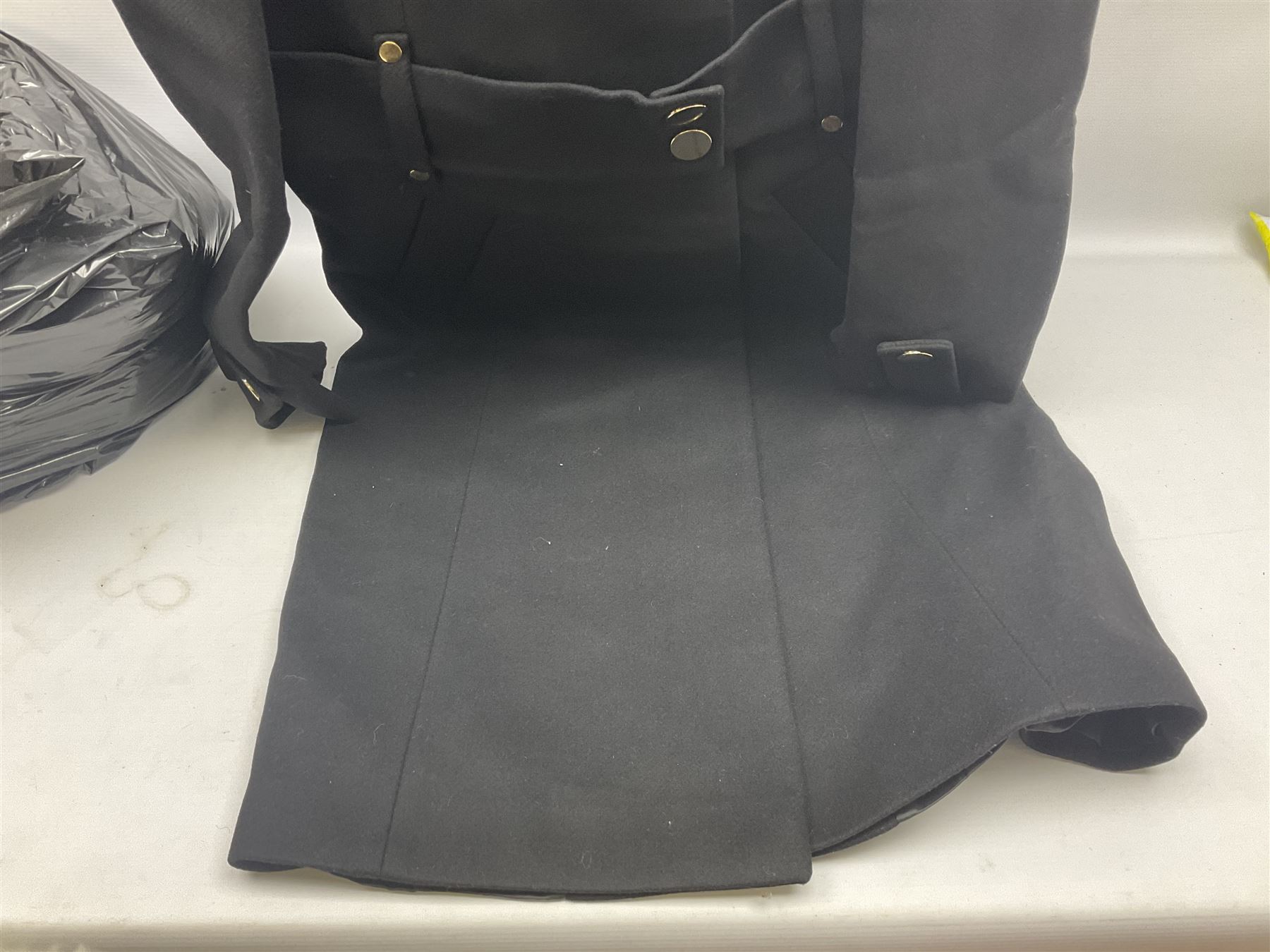 Ex shop stock - three Karen Millen ladies long black wool coats, size 18; four pairs of Rocket Dog ladies leather boots, size 8; and five pairs of Aubin gents trousers, sizes 30-36 (12)