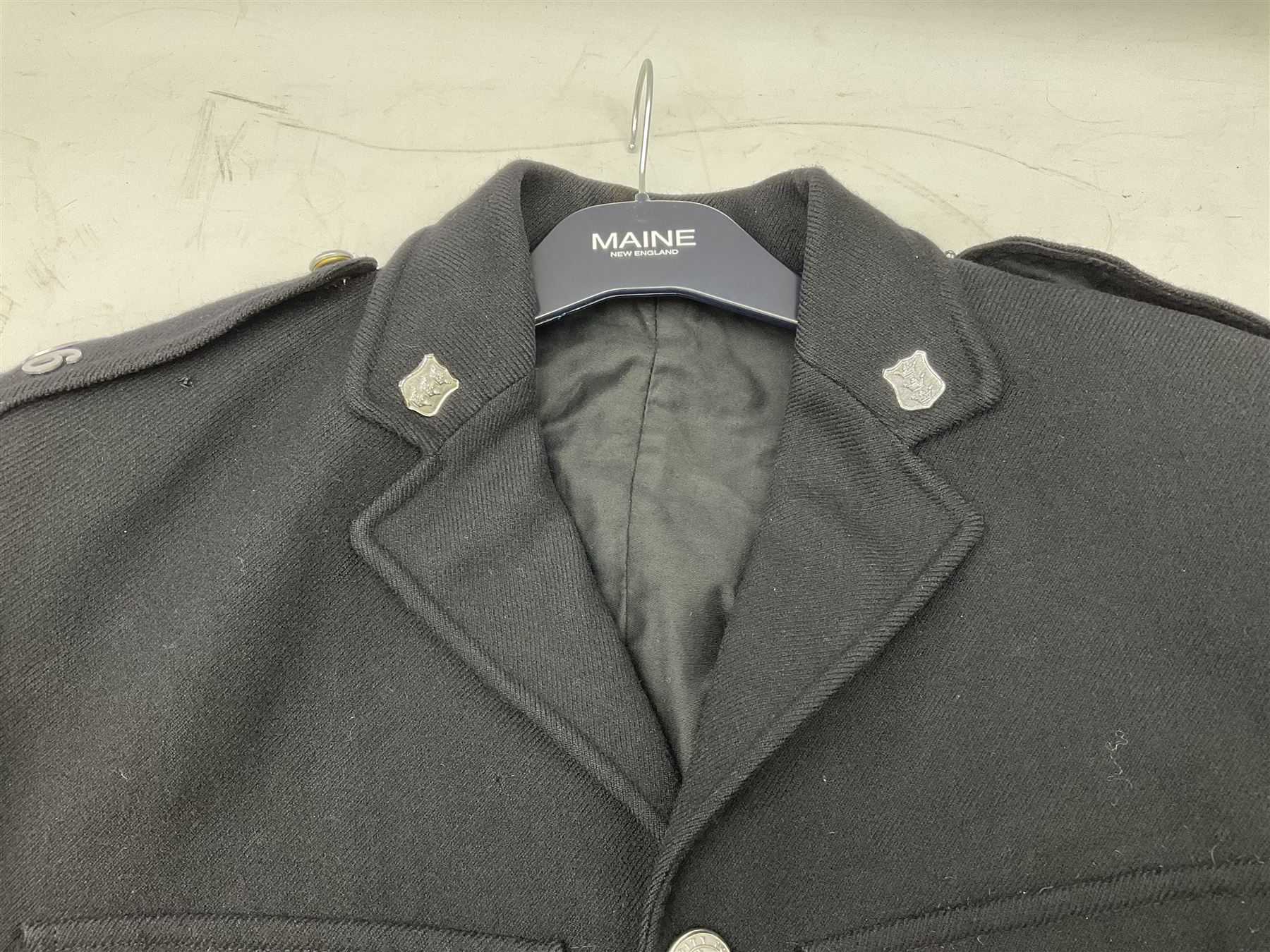 Hull City Police - vintage tunic with matching cape, collar no.H460; another tunic with WW2 medal ribbon bar; early sergeant's tunic; and later sergeant's tunic (5)