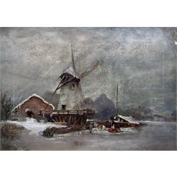 Dutch School (19th Century): Windmill and Frozen Lake, oil on canvas indistinctly signed 'S E Marriag*' and dated 1834, 24cm x 34cm 