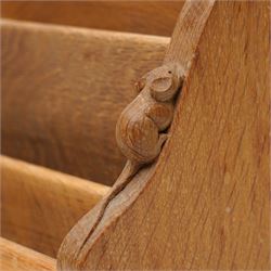 Mouseman -  oak letter rack, three tiered with carved mouse signature, by the workshop of Robert Thompson, Kilburn, W33cm