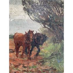 William Cave Day (British 1862-1924): Ploughing, oil on canvas laid on panel signed 24cm x 34cm