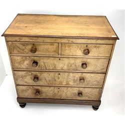 Victorian birdseye maple chest, two short and three long drawers, turned supports 