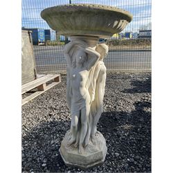 Composite stone garden bird bath of three maidens, octagonal base - THIS LOT IS TO BE COLLECTED BY APPOINTMENT FROM DUGGLEBY STORAGE, GREAT HILL, EASTFIELD, SCARBOROUGH, YO11 3TX