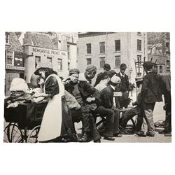 Set five black and white Victorian and later photograph prints of Scarborough on canvas together with a colour photo print of an aerial view of Scarborough max 66cm x 96cm (6)