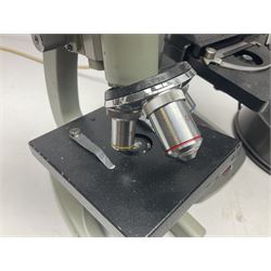 Four microscopes, comprising C Baker London Vickers, Back Diamax no 40956, Opax ABF no 232733 and one other 