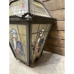 William Younger copper pub advertising lantern with stained glass panels, H75cm