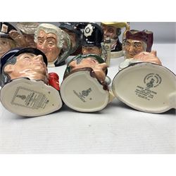 Large collection of Royal Doulton miniature character jugs, to include The Postman D6801, The London 'Bobby' D6762, Old Salt, D6554, Sir Henry Doulton D6703 etc  