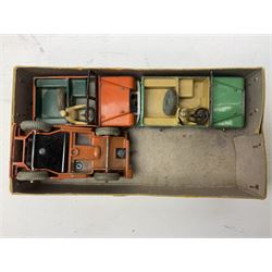 Dinky - trade shop stock box containing four Universal Jeeps No.25Y; and two others containing four Land-Rover Trailers No.27M and three (ex.4) Land-Rovers No.27D (3)