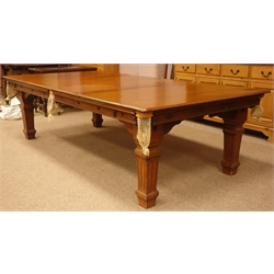  Edwardian 'E.J.Riley LTD' mahogany slate bed billiard table, with dining table leaves, green baize, four square tapering fluted supports, with accessories including ball set, cues, scoreboard and brushes, W133cm, H73cm, L255cm  