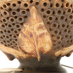 Bernard Rooke (1938-) - Stoneware table lamp modelled as a honeycomb with bees H31cm purchased from The Mill Gallery, Swilland, Ipswich