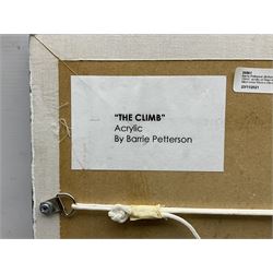 Barrie Petterson (British Contemporary): 'The Climb', acrylic on linen laid on wood signed, titled verso 60cm x 69cm