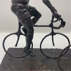 Grant Palmer; Wheels On Fire, limited edition bronze of cyclists, H21cm