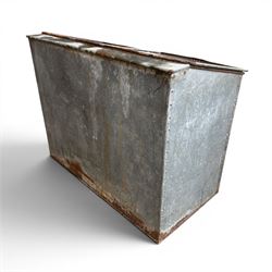 Early 20th century galvanised two division feed bin, sloped top