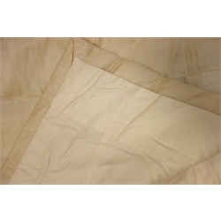  Pair of Dupioni Silk Fabric parchment coloured hand finished curtains, lined & interlined, W280cm Drop 277cm each (2)  