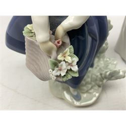 Four Lladro figures, comprising Pulling Dolls Carriage no 5044, Belinda with her Doll no 5045, Pretty Pickings no 5222 and Shepherdess with basket no 4678 