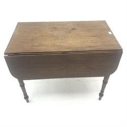 Georgian mahogany Pembroke table, single drawer, turned supports, W92cm, H72cm, D109cm