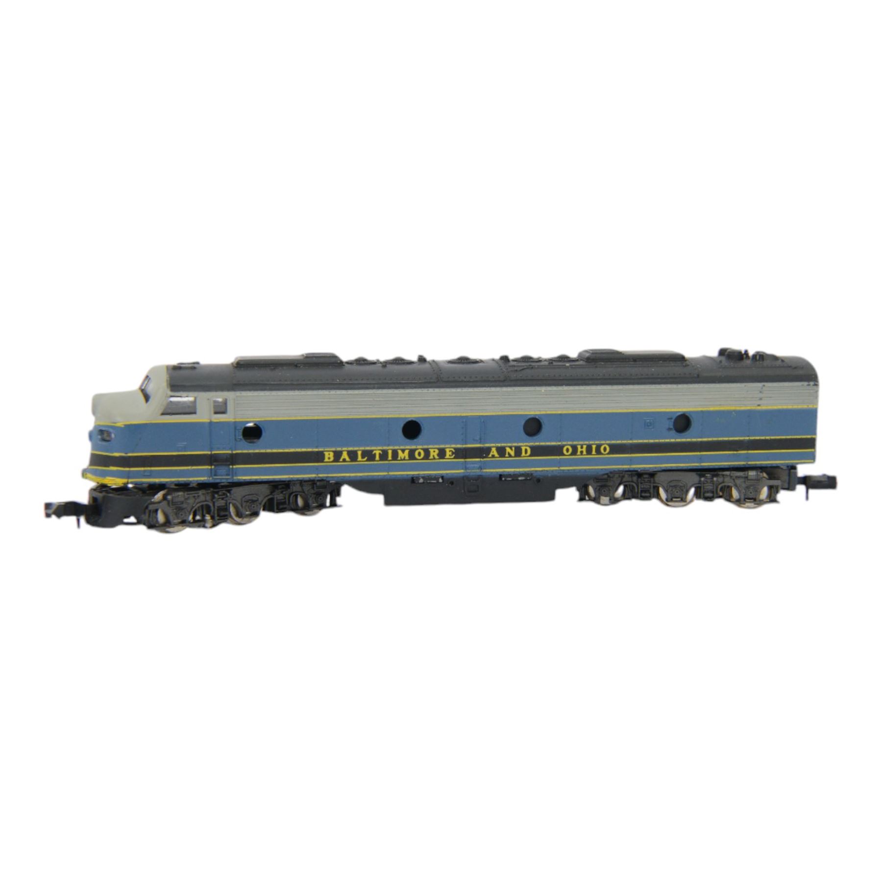 Collection of N gauge model railway locomotives and rolling stock, comprising Atlas, Roundhouse, Life Like and Bachmann examples, including Bachmann no.46612 Crane & Boom, Atlas no. 2102 EMD E8 diesel locomotive, Life-Like no. 7843 GP38 Union Pacific engine and Atlas no. 42042 RS3 Norfolk & Western locomotive, all boxed 
