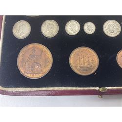 King George VI 1937 specimen coin set, farthing to crown including maundy coinage, in dated case