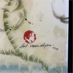 Danielle O'Connor Akiyama (Canadian 1957-): 'Enlightenment II', limited edition glazed embellished print on canvas signed and numbered 113/195, 61cm x 61cm