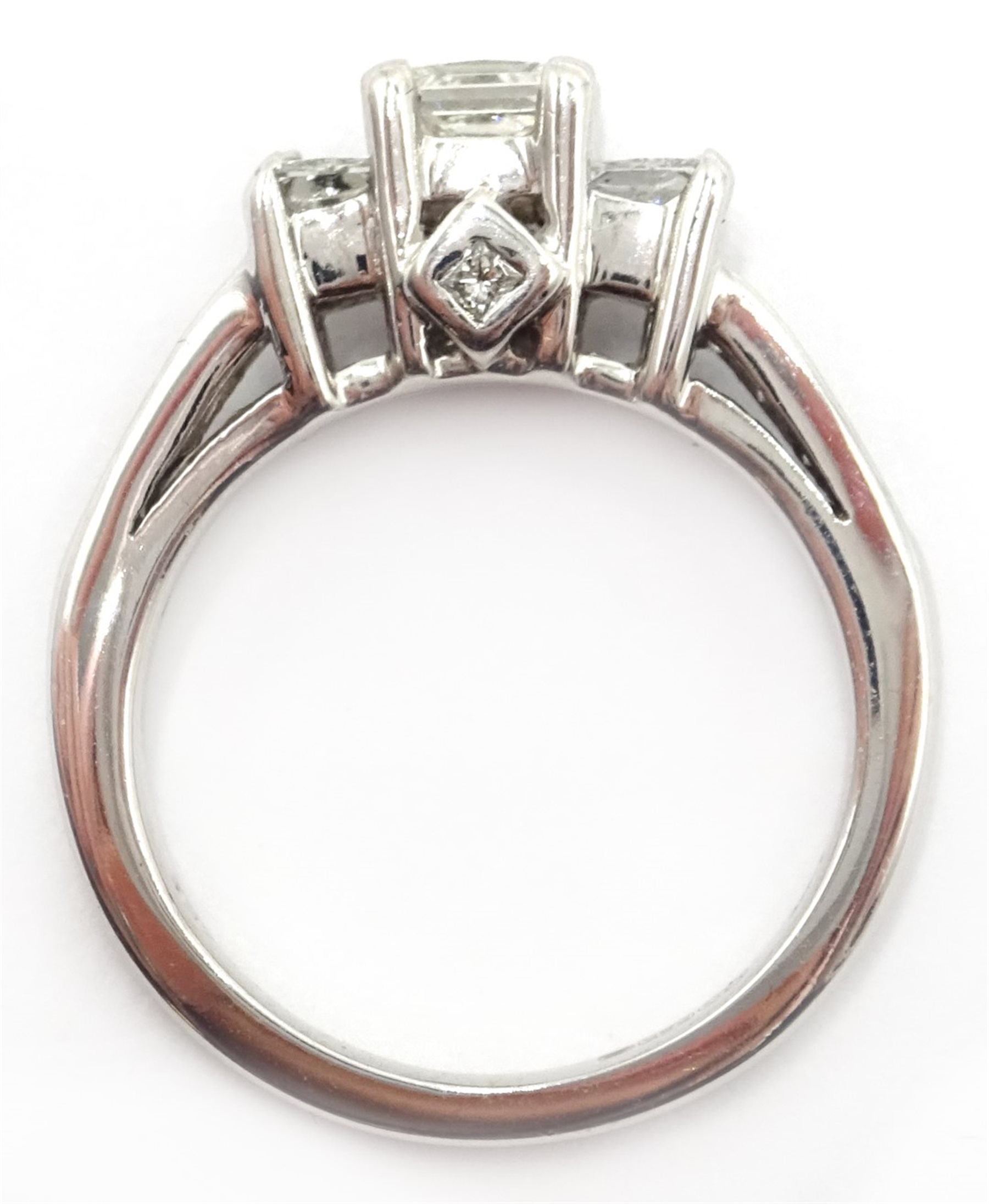 14ct white gold princess cut trilogy diamond ring with diamond
