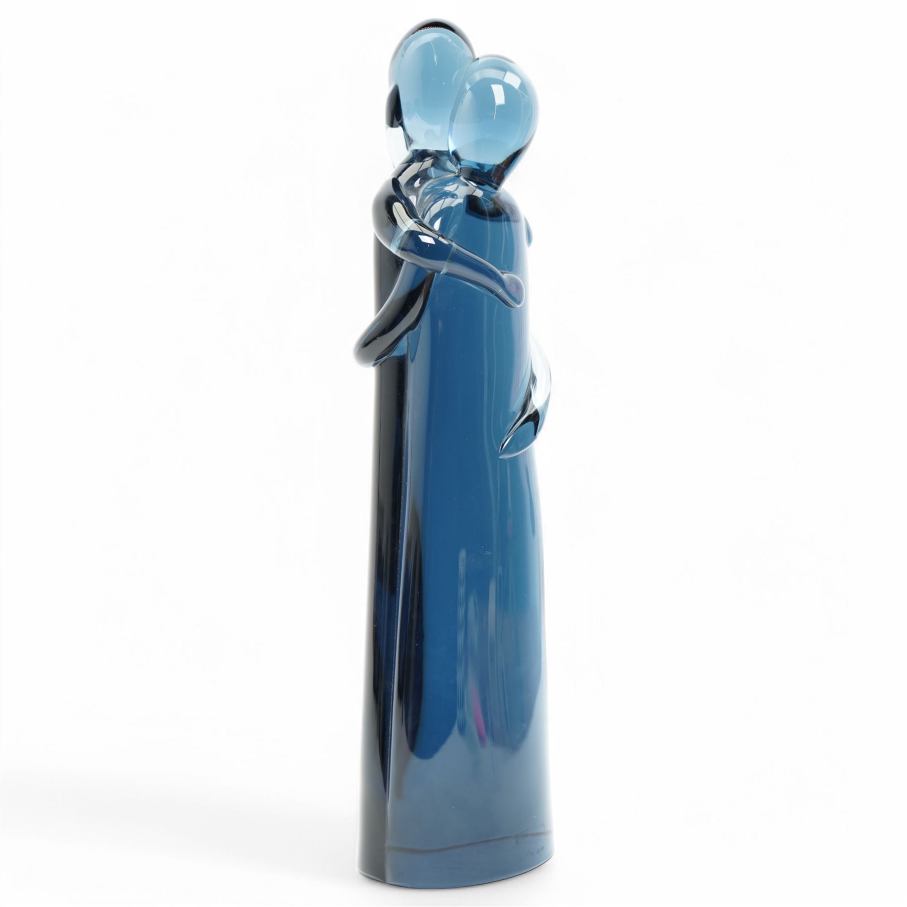 Murano glass figurine, modelled as an embracing couple in blue, indistinctly signed 'Mario -' to base and dated 2008, H43.5cm 