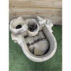 Three section cast stone garden figure of a boy carrying fishing net and a satchel with a water feature together with a cast stone planter on plinth - THIS LOT IS TO BE COLLECTED BY APPOINTMENT FROM DUGGLEBY STORAGE, GREAT HILL, EASTFIELD, SCARBOROUGH, YO11 3TX