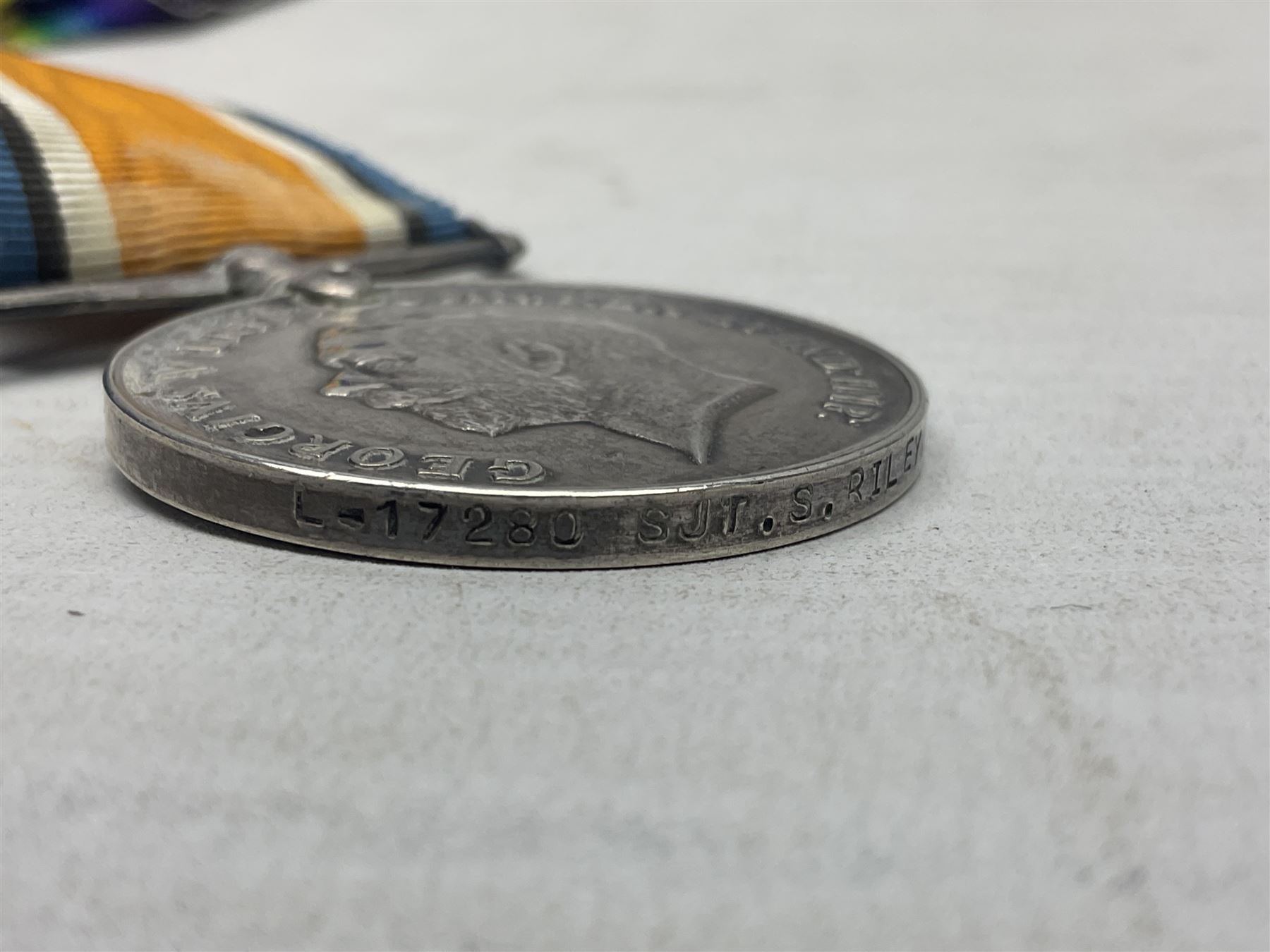 WW1 group of three medals comprising British War Medal and Victory Medal awarded to L-17280 Sjt. S. Riley R.A.; and Special Constabulary Medal to Sydney Riley; all with ribbons (3)