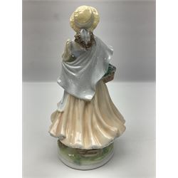 Five Royal Worcester figures, comprising Market Day, Noelle, Bakers Wife, Goose Girl and Fruit Picking, all with printed marks beneath and some with certificates of authentication  