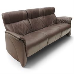 Himolla - ‘Cumuly’ lounge suite upholstered in deep aubergine leather, comprising two-seat sofa with high padded back, shaped arms and panelled upholstery (W 161cm, D 82cm, H 93cm), and three-seat sofa conforming (W 200cm, D 82cm, H 93cm)