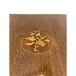 Edwardian inlaid mahogany revolving bookcase, crossbanded border with centre motif