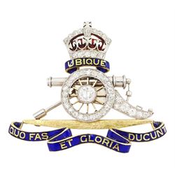 Early 20th century 15ct gold diamond and enamel Royal Artillery sweetheart brooch, central...