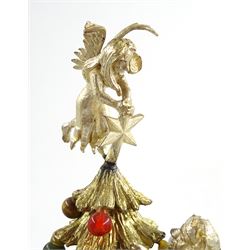 Christopher Nigel Lawrence limited edition silver and parcel gilt surprise mushroom, the textured domed cover opening to reveal two elves decorating a semi-precious gem set Christmas tree, upon a slate base, no 100/250, hallmarked Christopher Nigel Lawrence, London 1980, overall H9cm