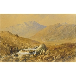  North Wales Rural Landscape, 19th century watercolour signed by G I Hall, indistinctly titled and Figure Resting by a Lake, 19th century watercolour signed W. N H and dated '84 max 37cm x 56cm (2)  