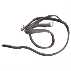 Team four in hand set of brown leather in hand exercise harness, including four collars, pads and bridles with leather blinkers and bits