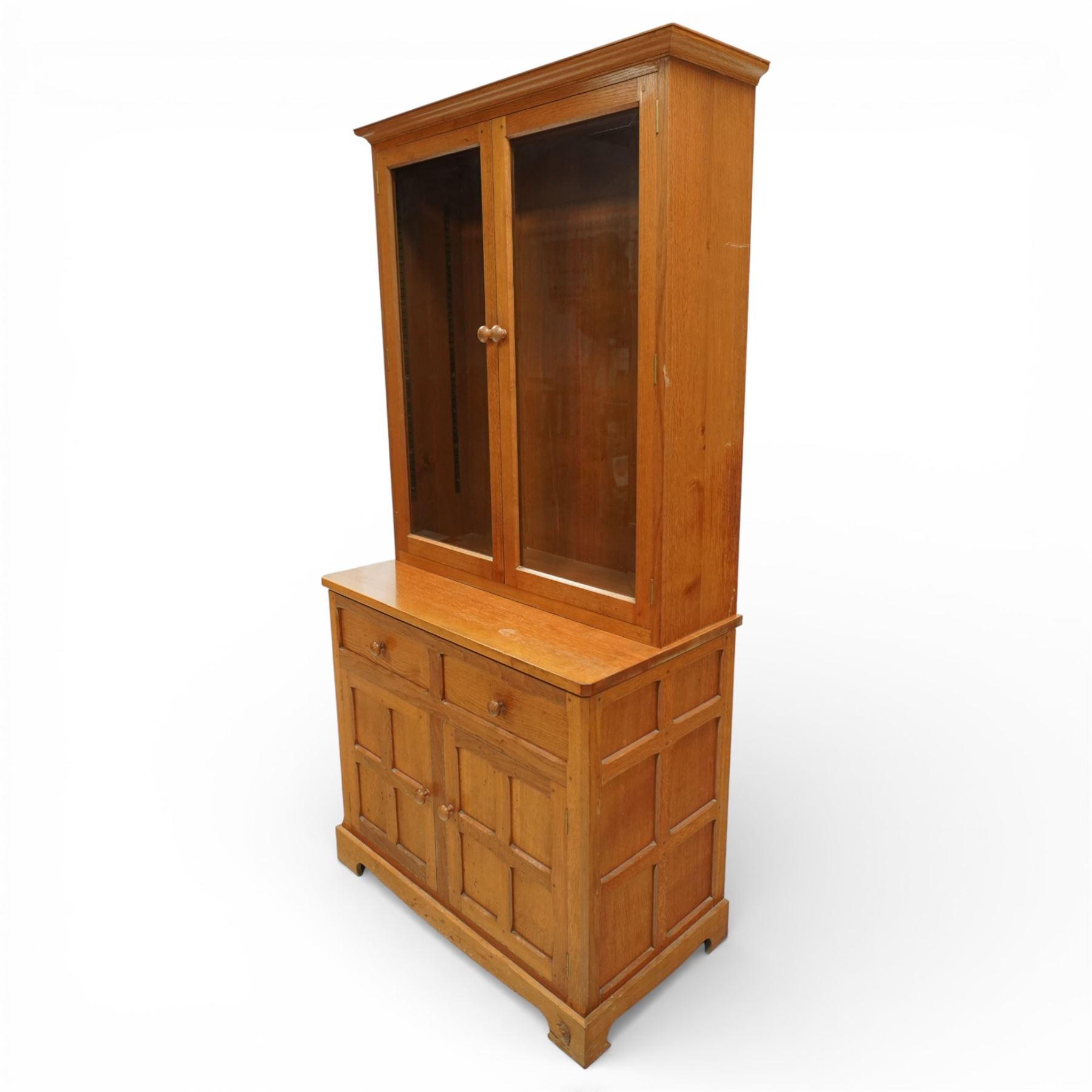 Unicornman - oak display bookcase on cupboard, Geoff Gell of Coxwold