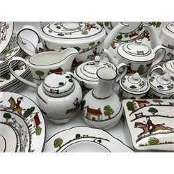 Wedgwood Hunting Scenes dinner and tea service for ten, to include dinner plates, side plates, dessert plates, cups and saucers, mugs, two large teapots, two milk jugs, etc, together with matching items by coalport and Staffordshire (94)