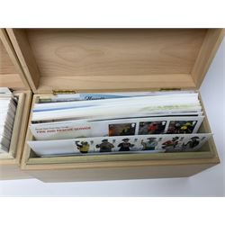 Coins and stamps, including The Royal Mint Great Britain 1970 coin set in plastic holder, 2006 'Brunel' coin cover containing two commemorative two pound coins, Alderney 2006 sterling silver proof five pounds, two 2007 five pound coins in card folders, two limited edition mint first class stamp sheets each comprised of ten first class stamps, various first day covers many with special postmarks housed in 'Royal Mail' boxes etc