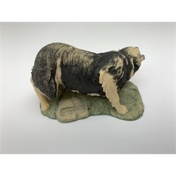 A Border Fine Arts model of a Border Collie, by Elizabeth Waugh, a Sherratt and Simpson model of a Border Collie, and an Aynsley Master Craft model of a Border Collie, plus two further figures, one modelled as a fox is riding jacket, the other as a dog with shotgun. 