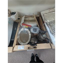Large collection of silver plated items, including teapot, twin handled tray, cruet set and other metal ware etc