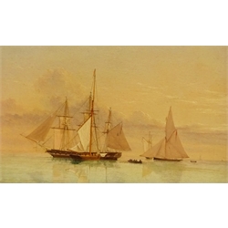 William Frederick Settle (British 1821-1897): 'Yachts of the RYS acting as Despatch Vessels to Her Majesty's Fleet', oil on panel signed with monogram and dated 1859, old title label verso 9.5cm x 15cm  
Provenance: private collection, formally in the Malcolm Shields collection