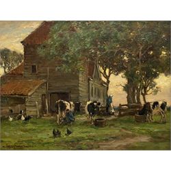 Owen Bowen (Staithes Group 1873-1967): Milking Time - Rijsoord Holland, oil on canvas signed and dated 1910, 34cm x 44cm 
Provenance: private collection, purchased Bonhams Leeds 25th March 2003 Lot 608