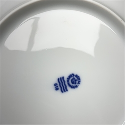 rtv - A small Royal Copenhagen dish modelled as a lily pad surmounted with a moulded frog figure, model no 2477, together with a selection of white glazed Royal Copenhagen, comprising a vase, and six plates, each with mark beneath. 