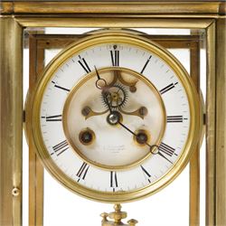 19th century four glass mantel clock with white enamel dial inscribed J W Benson, Old Bond Street, London with bell strike and mercury pendulum in brass and marble case H40cm