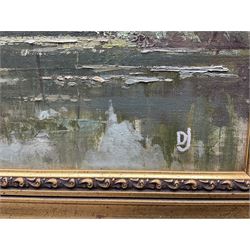 DJ (British 20th Century): ‘The Pools in May’, oil on board signed with initials, titled verso 40cm x 50cm