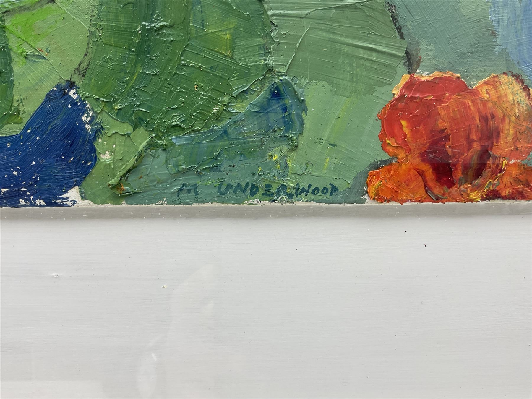 Matt Underwood (British 1971-): 'Nasturtiums', oil on canvas laid on to board signed, titled on exhibition label verso 28cm x 104cm 
Provenance: exh. Society of Wildlife Artists, Mall Galleries, London 2007, label verso