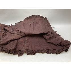 Victorian ladies riding habit, the two-piece construction in brown with embroidered floral velvet edging