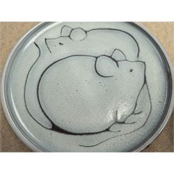 Elizabeth Bailey earthenware jug and plate, decorated with mice, together with a Victorian Ware blue and white cow plate